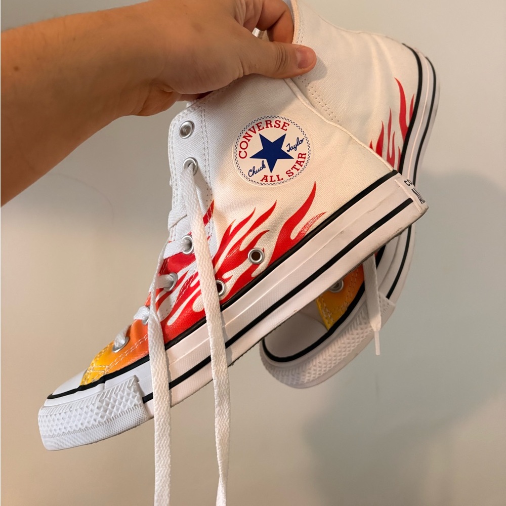 Converse Sneakers with Red and Yellow Flames